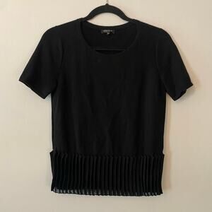 Lafayette 148 New York Black Short Sleeve Sweater Shirt Ruffle Hem Women P / XS